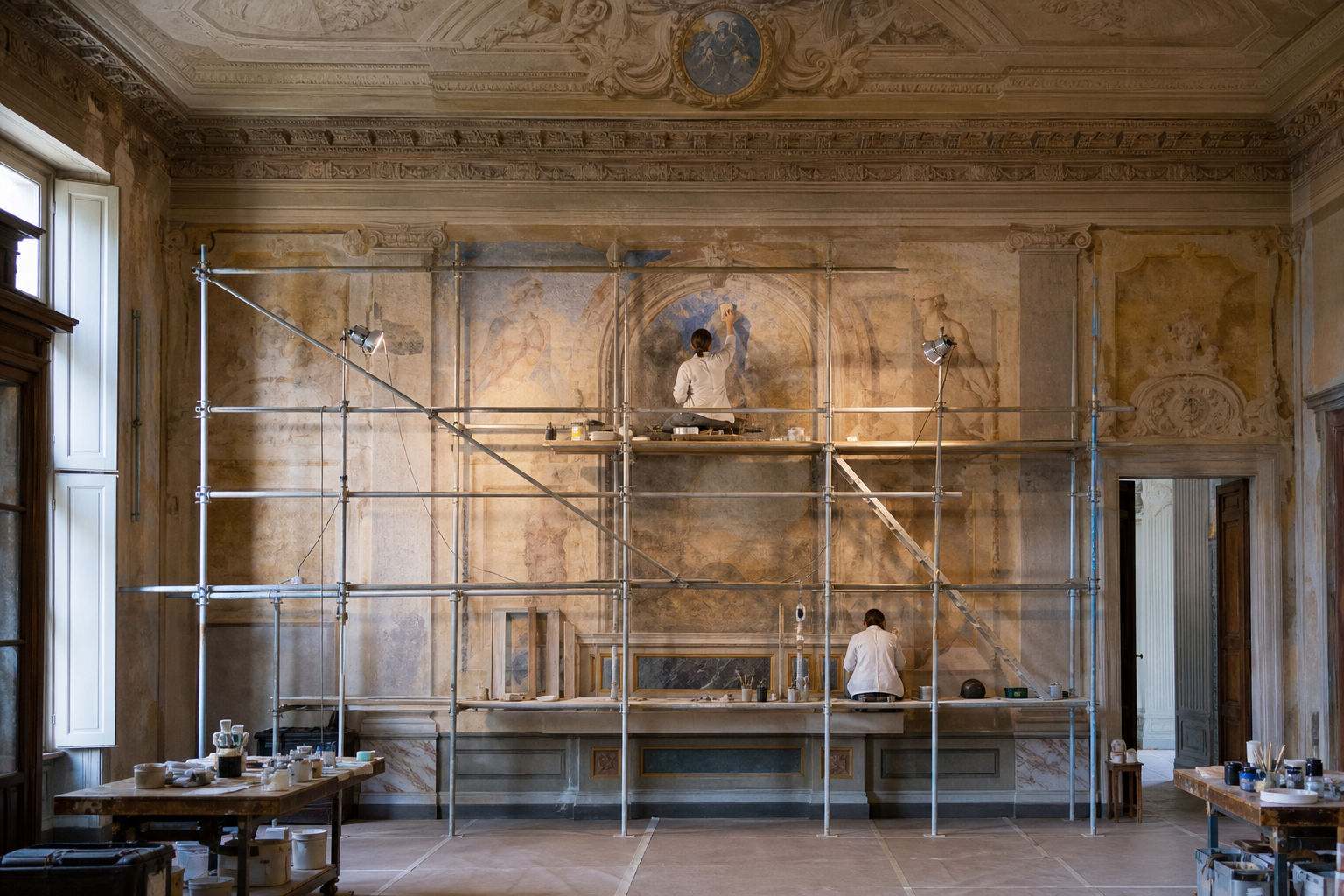 Ponteggio durante un intervento di restauro